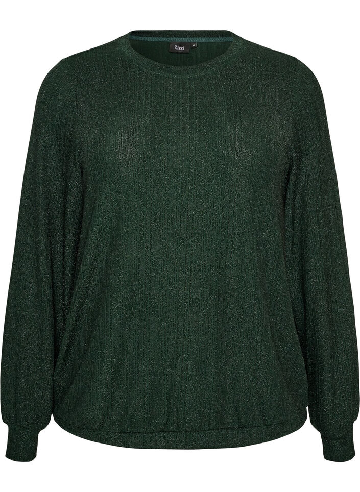 Bluse med vertikal struktur og glittertr&aring;d, Gr&oslash;nn, Packshot image number 0