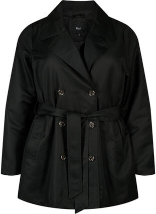 Zizzi Kort trenchcoat med belte, Black, Packshot image number 0