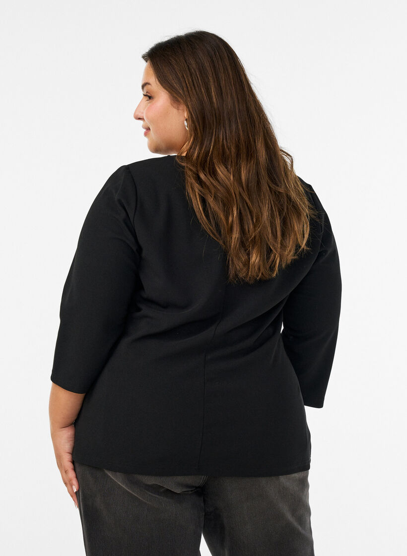 Bluse med asymmetrisk drapering og 3/4-ermer, Svart, Model image number 2