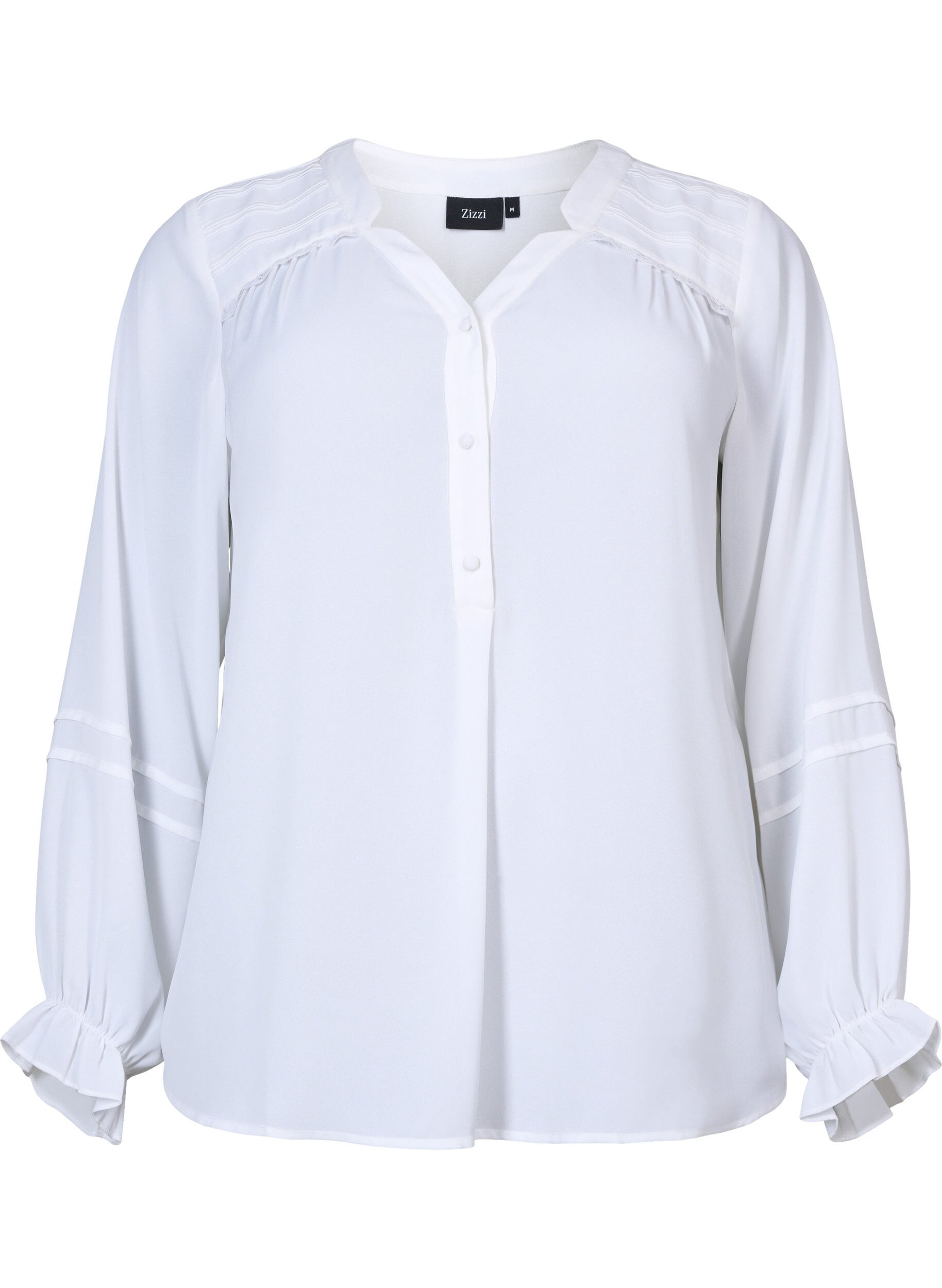 Zizzi Bluse med lange ermer og knappelukking, Bright White, Packshot image number 0