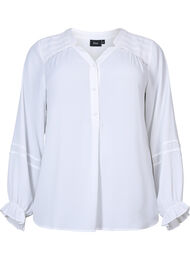Bluse med lange ermer og knappelukking, Bright White