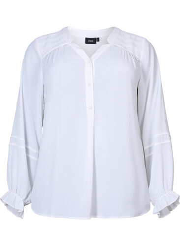 Bluse med lange ermer og knappelukking, Bright White, Packshot image number 0