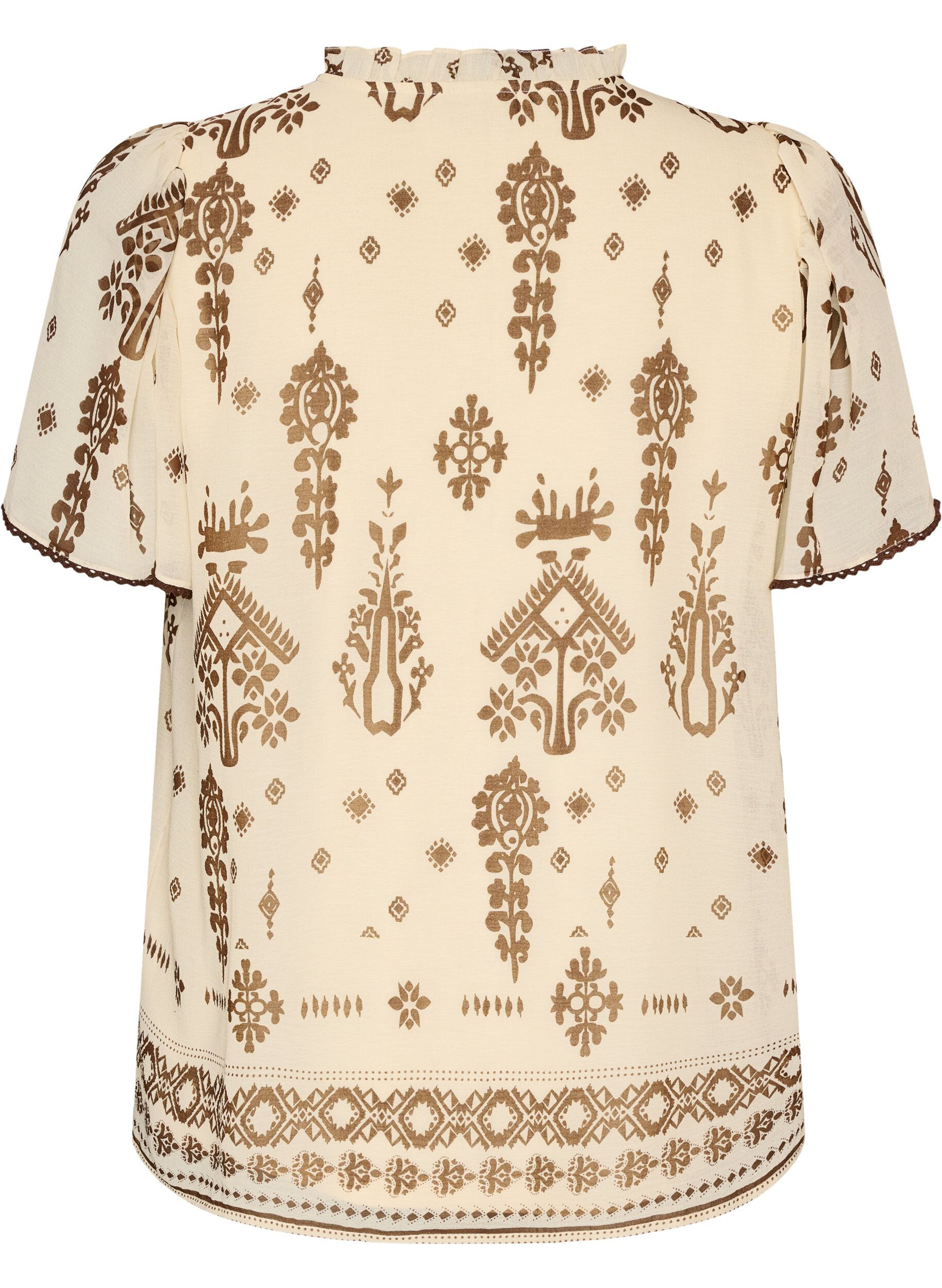 ZizziBluse med m&oslash;nster og heklet kant, Beige, Packshot image number 1