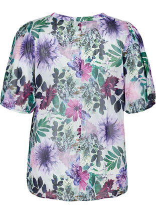 Blomstrete bluse med 2/4-ermer, Purple Flower mix, Packshot image number 1