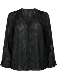 Langermet skjorte i jacquard look, Black