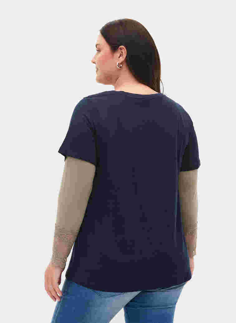 T-skjorte i bomull med ton-i-ton trykk, Navy Blazer, Model image number 1