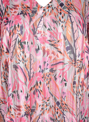Mønstrete bluse med V-hals og 3/4-ermer, Pink Feather, Packshot image number 2