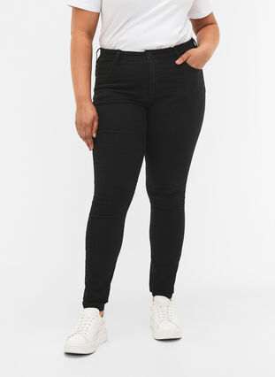 Super slim Amy jeans med høyt liv, Black, Model image number 2