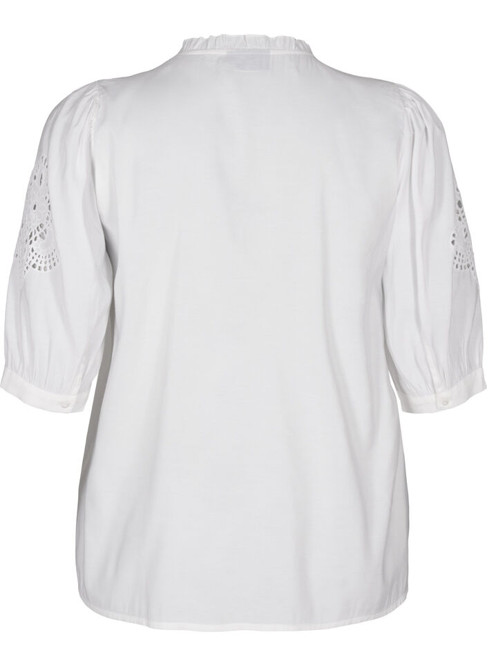 Skjortebluse med volanger og broderie anglaise, Hvit, Packshot image number 1