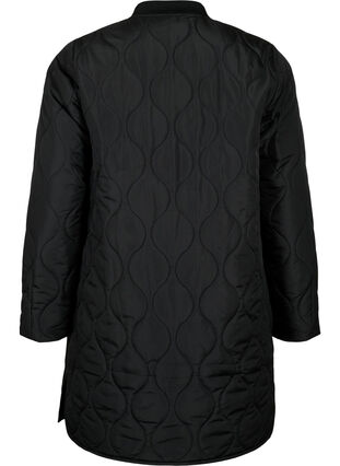 Lang quiltet jakke med lommer og glidelås, Black, Packshot image number 1
