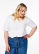 Ribbestrikket jerseybluse med korte ermer, Hvit, Model image number 0