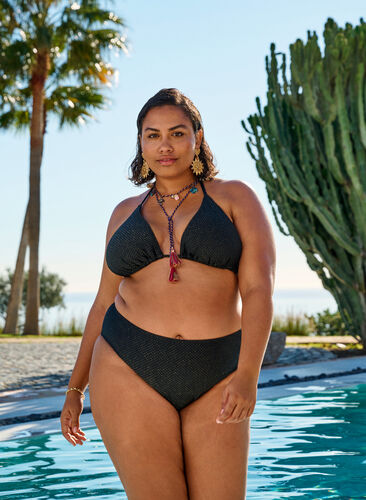 Zizzi Bikinibukse med glitter og tai-snitt, Svart, Image image number 0