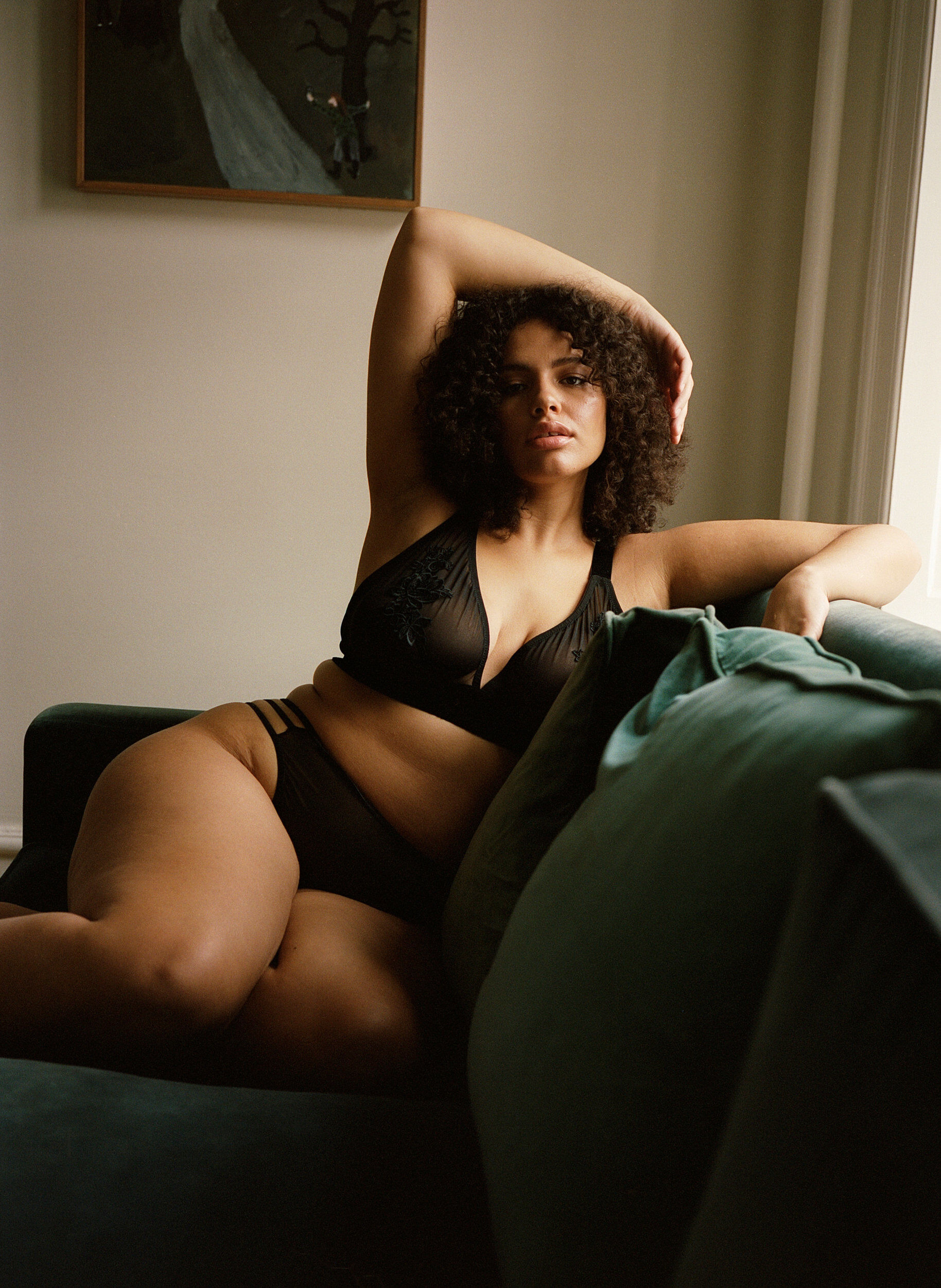 Zizzi Mesh-BH med velour og blonder, Black, Image image number 0