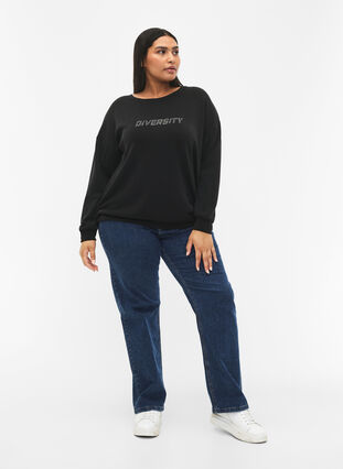 Sweatshirt med teksttrykk, Black, Model image number 2