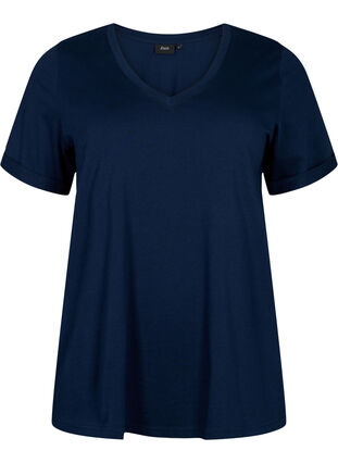 Bomulls T-skjorte med V-hals, Navy Blazer, Packshot image number 0