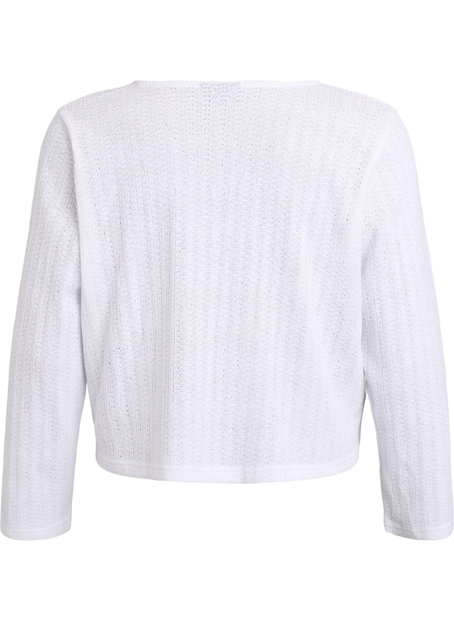 Zizzi Jersey cardigan med tekstur og knyting foran, Hvit, Packshot image number 1