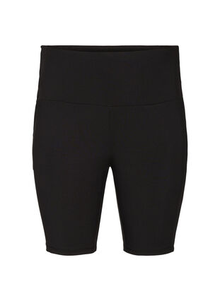 Ettersittende shorts med høy midje og lommer, Black, Packshot image number 0