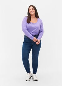 Jeggings i bomullsblanding, Blue denim Jeggings i bomullsblanding, Blue denim, Model