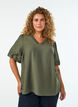 Bluse med ballongermer og V-hals, Gr&oslash;nn, Model image number 0