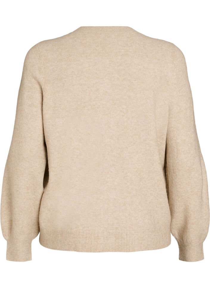 Cardigan i myk strikk med gullfargede knapper, Beige, Packshot image number 1