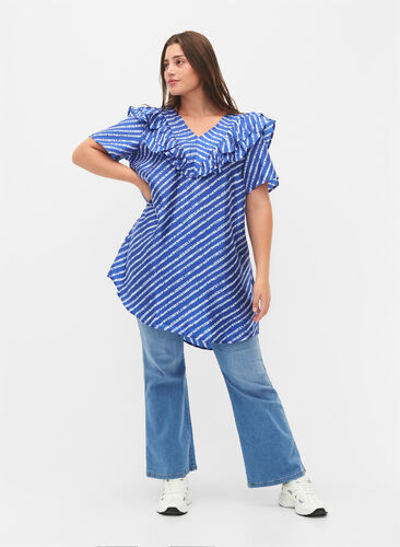 Stripet tunika med franser, S.T.W./White Stripes, Model image number 2