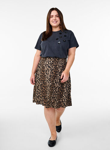 Zizzi Vasket T-skjorte med paljettblomster, Grå, Model image number 1