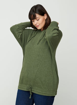 Sweatshirt med justerbar bunn, Rifle Green Mel., Model image number 0