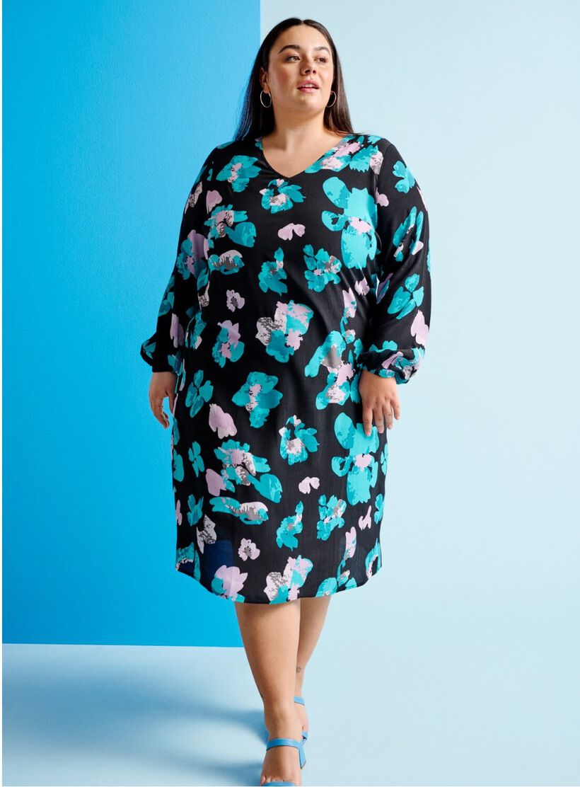 Blomstermønstret midi-kjole, , Model