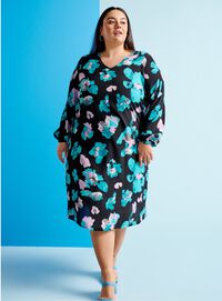 Blomstermønstret midi-kjole, , Model