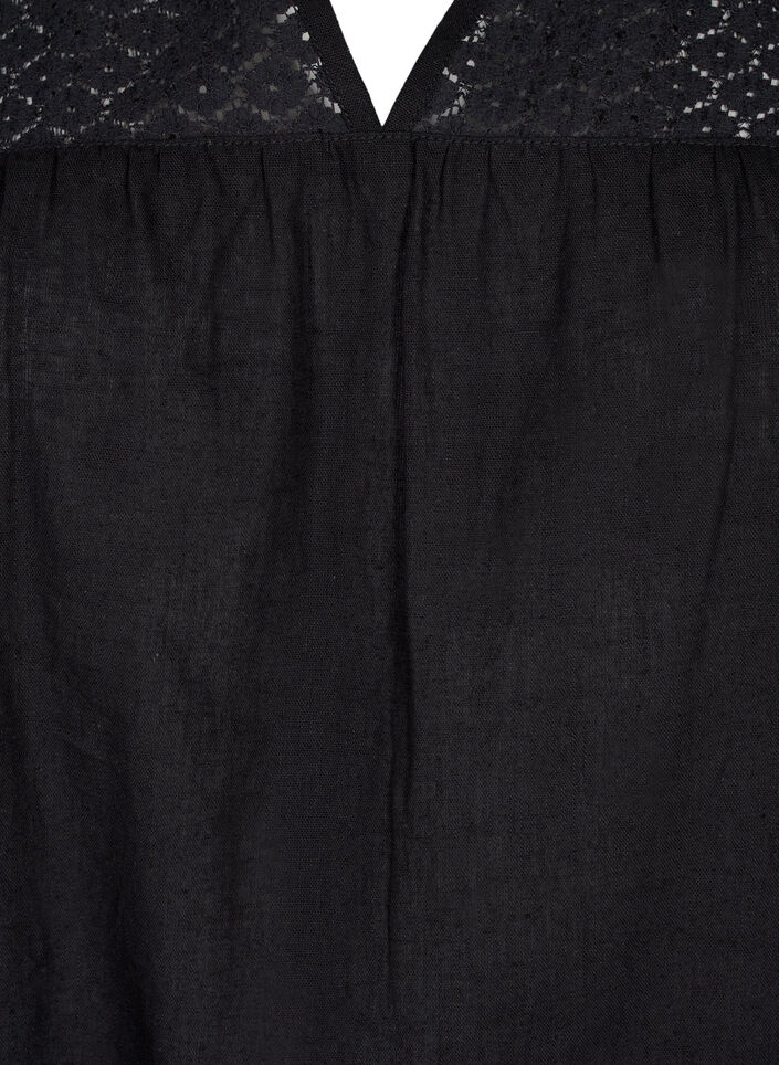 Bluse i bomullsblanding med lin og heklede detaljer, Black, Packshot image number 2