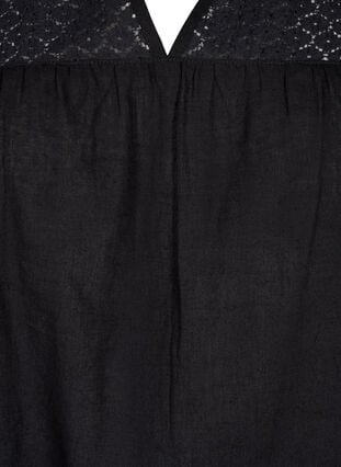 Bluse i bomullsblanding med lin og heklede detaljer, Black, Packshot image number 2