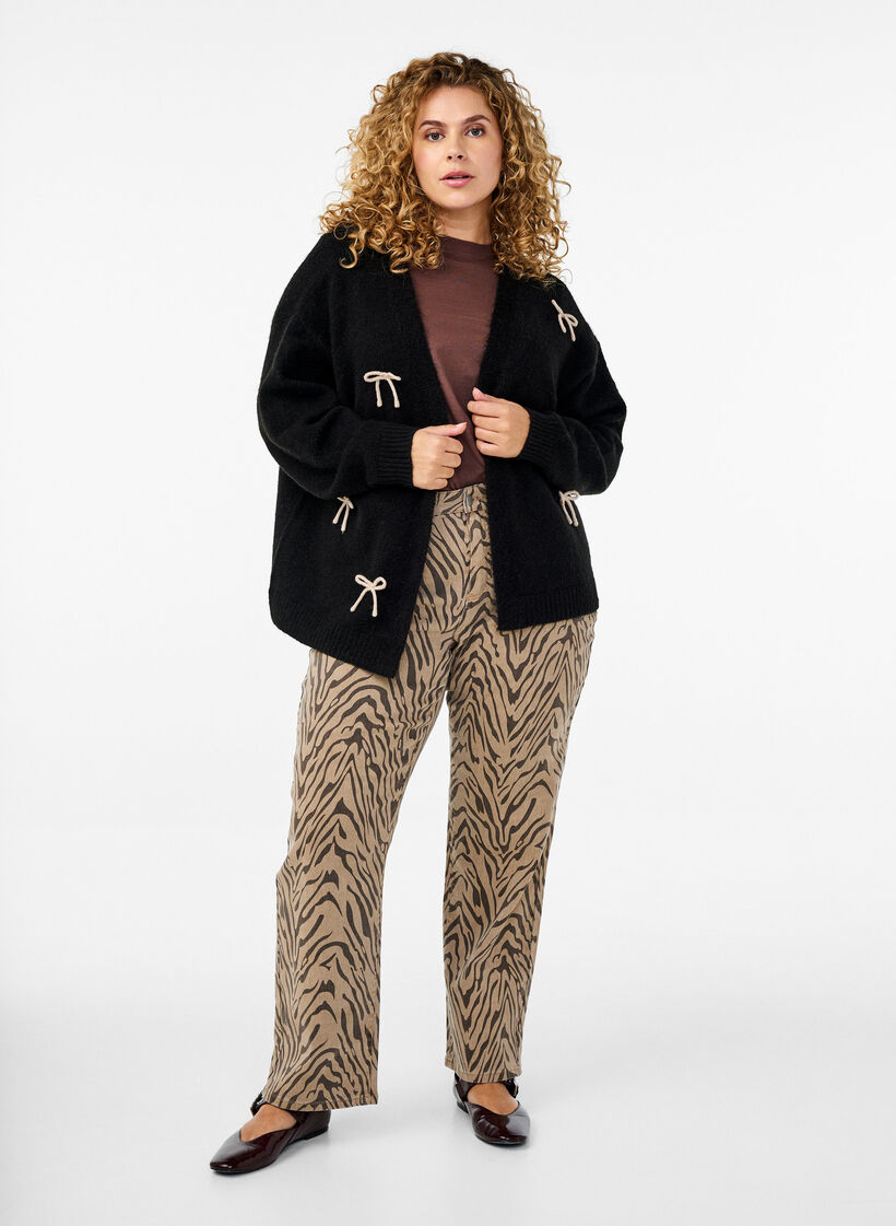 Straight fit jeans med sebraprint, Brun, Model image number 0