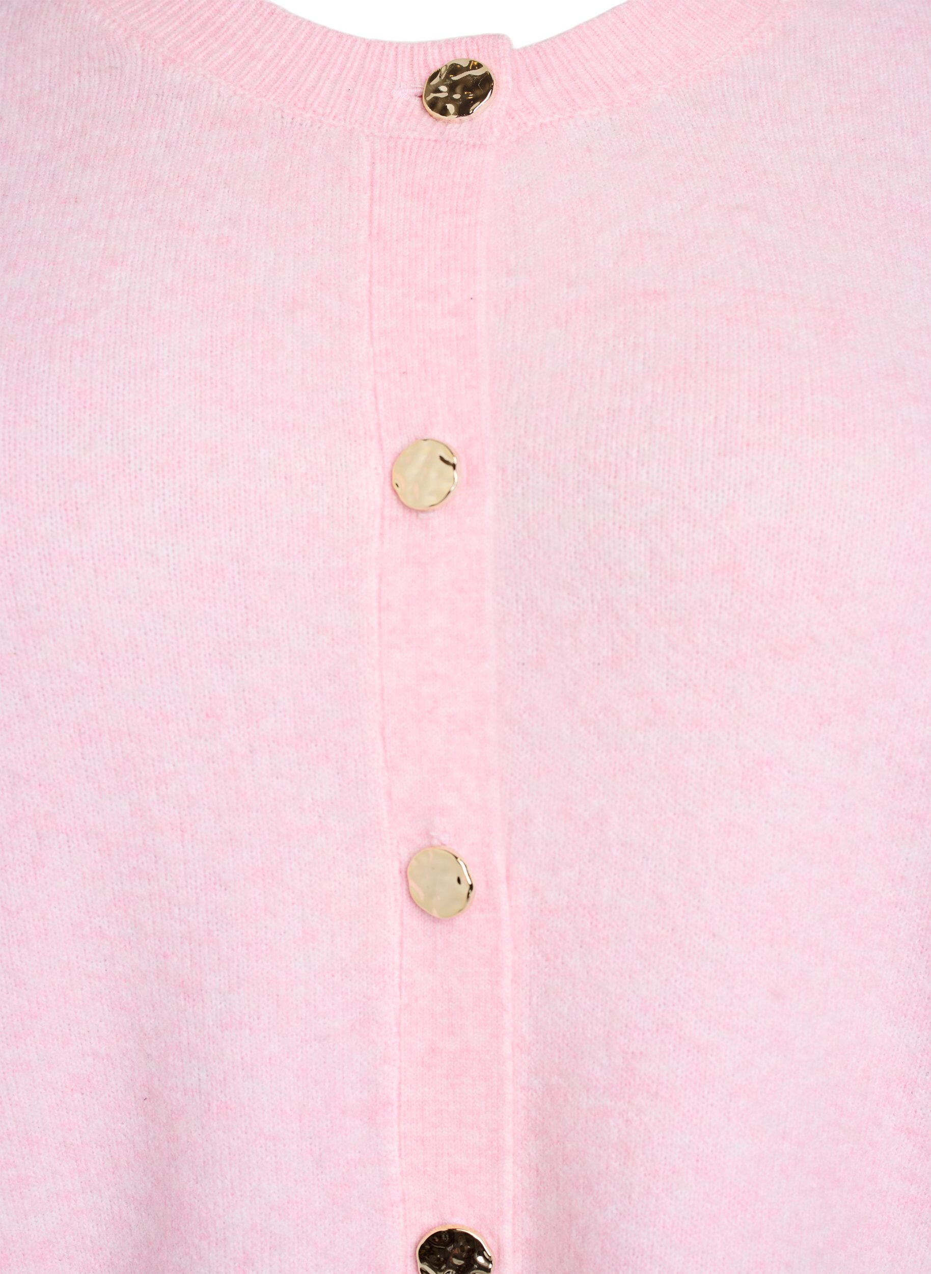 Zizzi Cardigan i myk strikk med gullfargede knapper, Rosa, Packshot image number 2