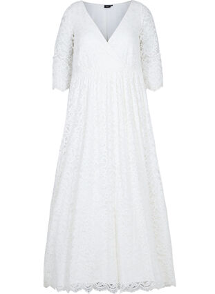 Brudekjole med blonder og 3/4-ermer, Star White, Packshot image number 0