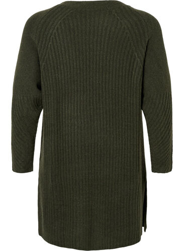 Lang cardigan i ribbestrikk, Forest Night Mel., Packshot image number 1