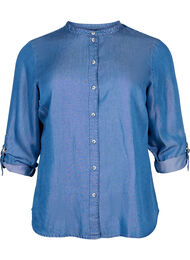 Skjorte med 3/4-ermer og rund hals, Medium Blue Denim