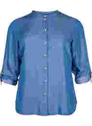 Skjorte med 3/4-ermer og rund hals, Medium Blue Denim
