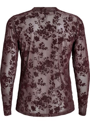 Zizzi Bluse i mesh med blomster-mønster, Brun, Packshot image number 1