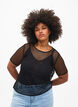 Bluse i netting med korte ermer, Black, Model image number 0