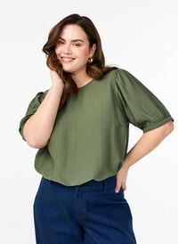 Viskose bluse med 1/2 ermer, Grønn Viskose bluse med 1/2 ermer, Grønn, Model
