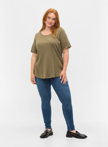 T-skjorte i et ribbet materiale , Dusty Olive, Model image number 2