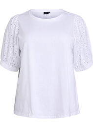 T-skjorte med Broderie Anglaise-ermer, Bright White
