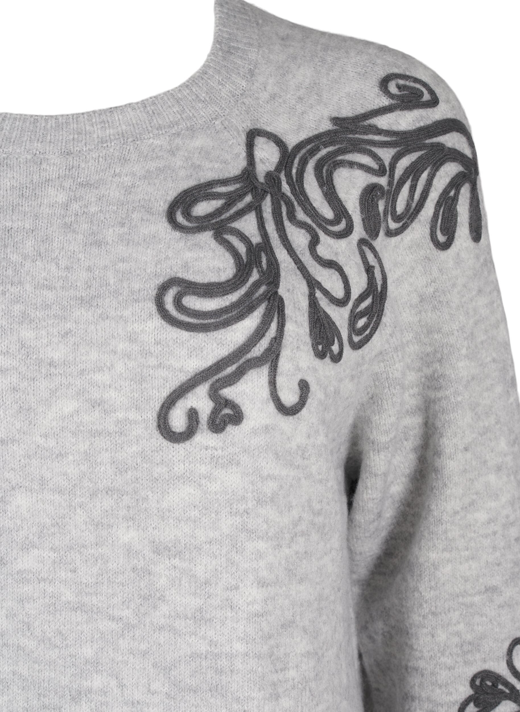 Zizzi Strikket kjole med dekor, Light Grey Melange, Packshot image number 2