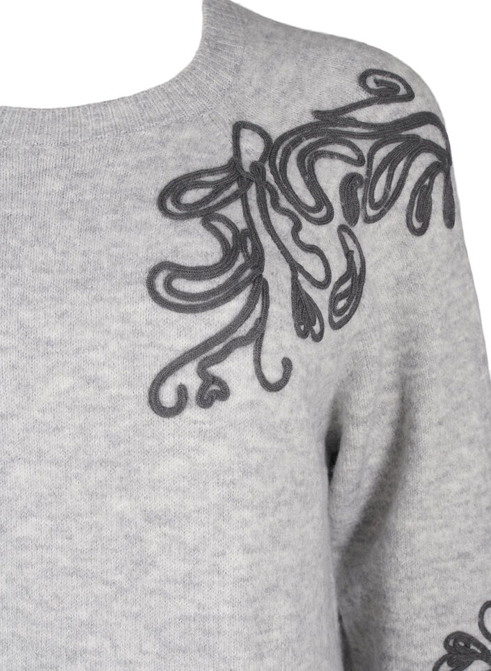 Strikket kjole med dekor, Light Grey Melange, Packshot image number 2