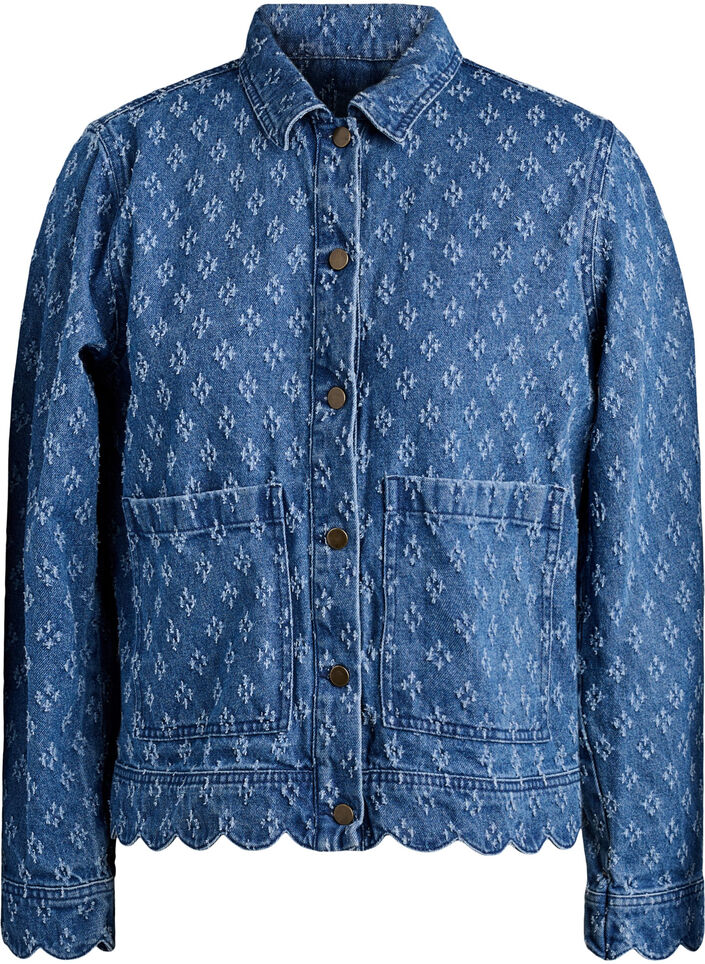 Denimjakke med et slitt m&oslash;nster, Bl&aring;, Packshot image number 0