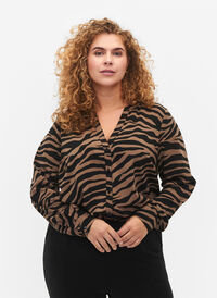 Skjorte med v-hals og sebratrykk, Black/Brown Zebra, Model