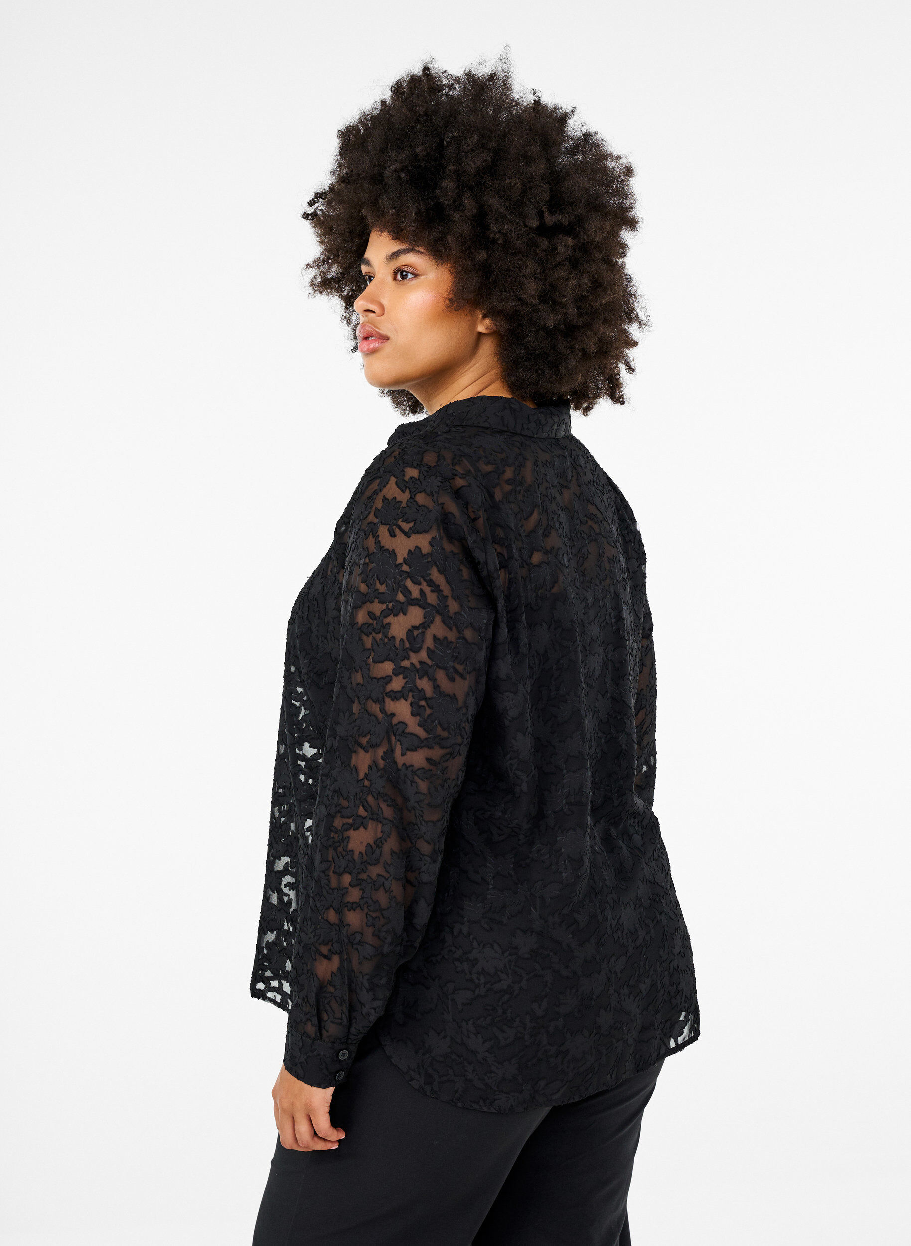 Zizzi Jacquard-skjorte med knapper, Black, Model image number 1