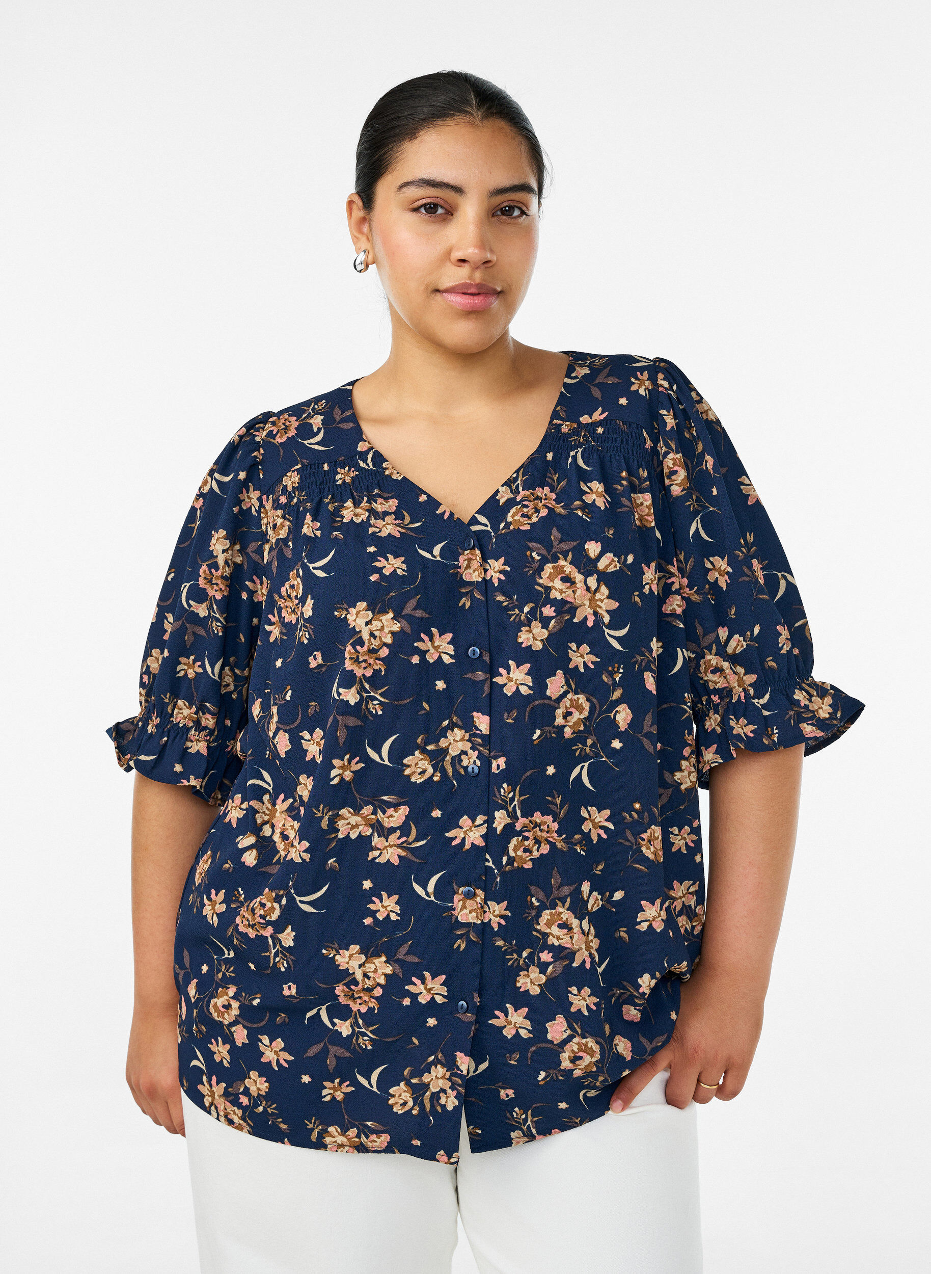 ZizziSkjortebluse med 1/2 ermer, Bl&aring;, Model image number 0