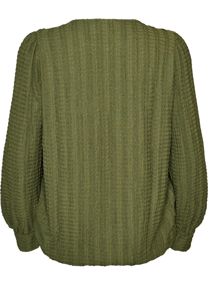 Jerseybluse med struktur og ballongsilhuett, Gr&oslash;nn, Packshot image number 1