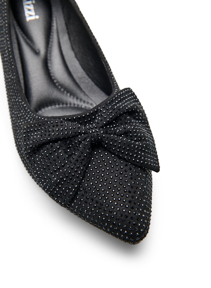 Wide fit - Pumps med sløyfe og rhinesteiner, Black, Packshot
